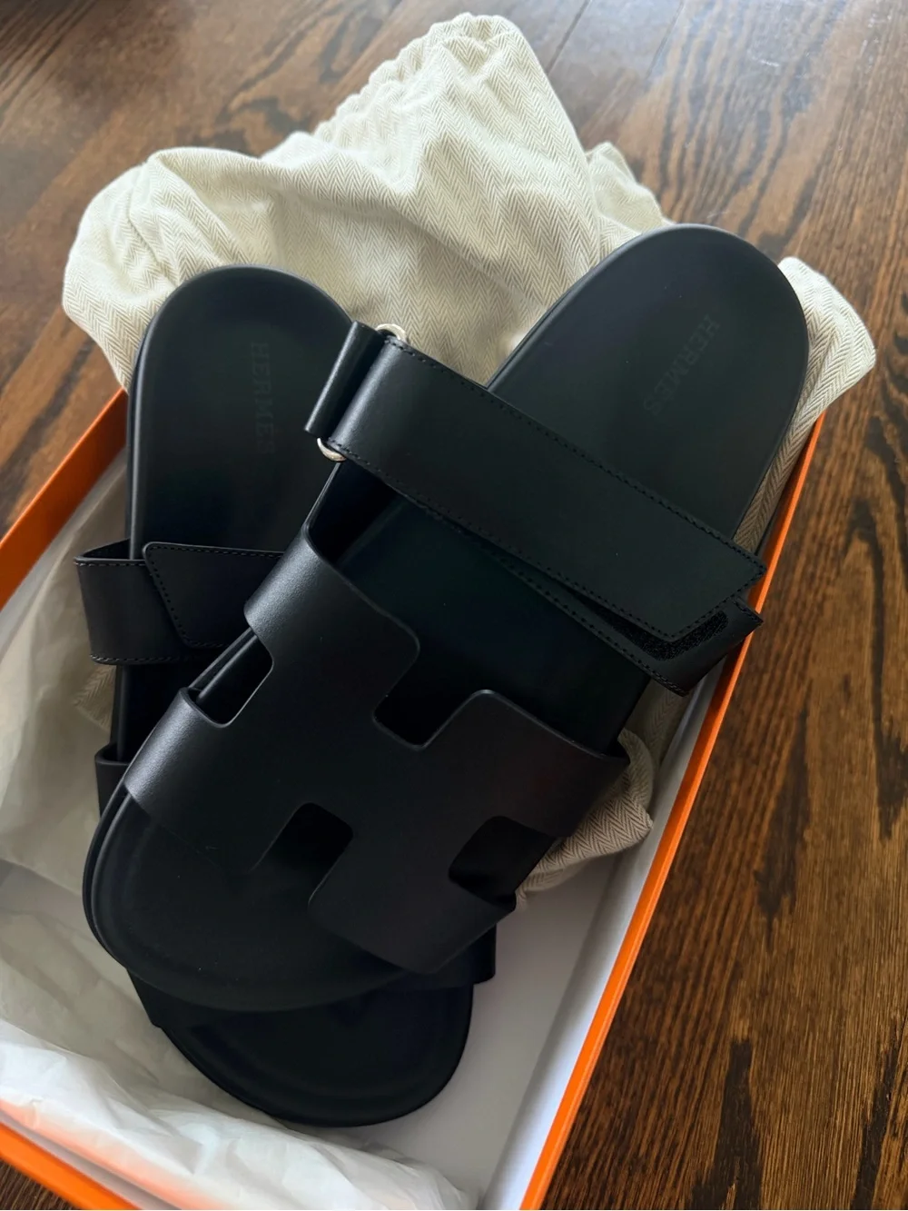 Hermès Black Chypre Sandal Slide